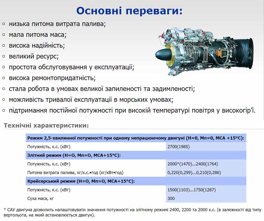 ТТХ двигунів ВК-2500-03 виробництва 