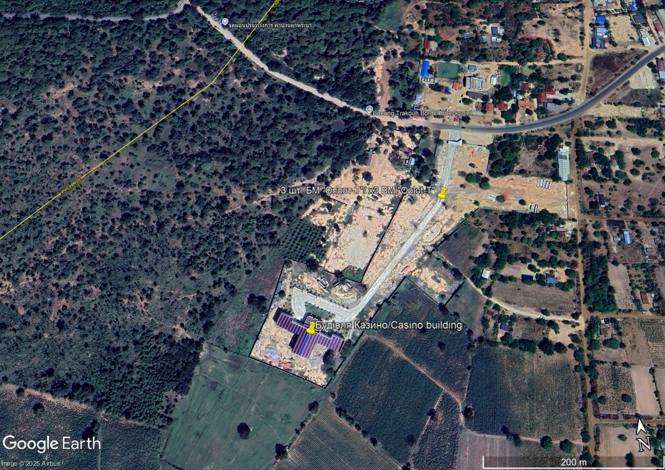 На мапі позначено розташування будівлі казино та трьох танків БМ 