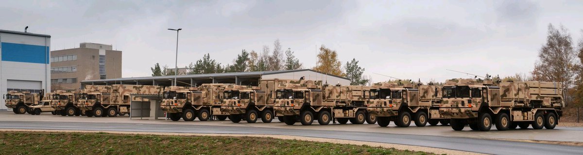 
         The IRIS-T SLM air defense system includes a control station, a radar, several launchers and support vehicles
        