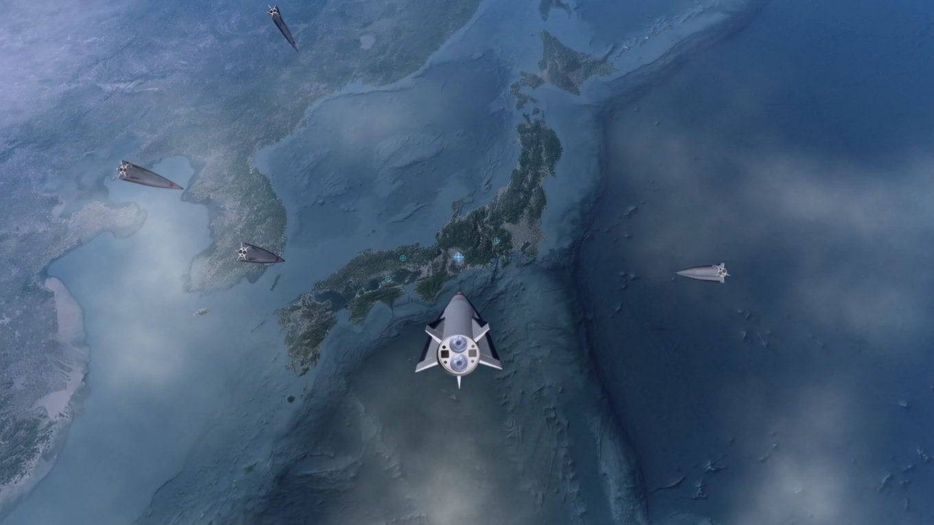Анімація де декілька YKJ-1000 націлені на Японію, кадр з відео