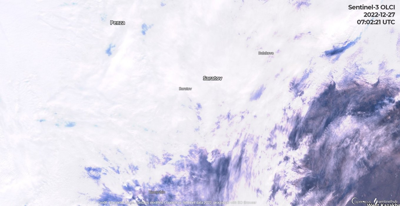 Супутниковий знімок району авіабази &quot;Енгельс&quot; від 27 грудня - хмарність (Sentinel-3)