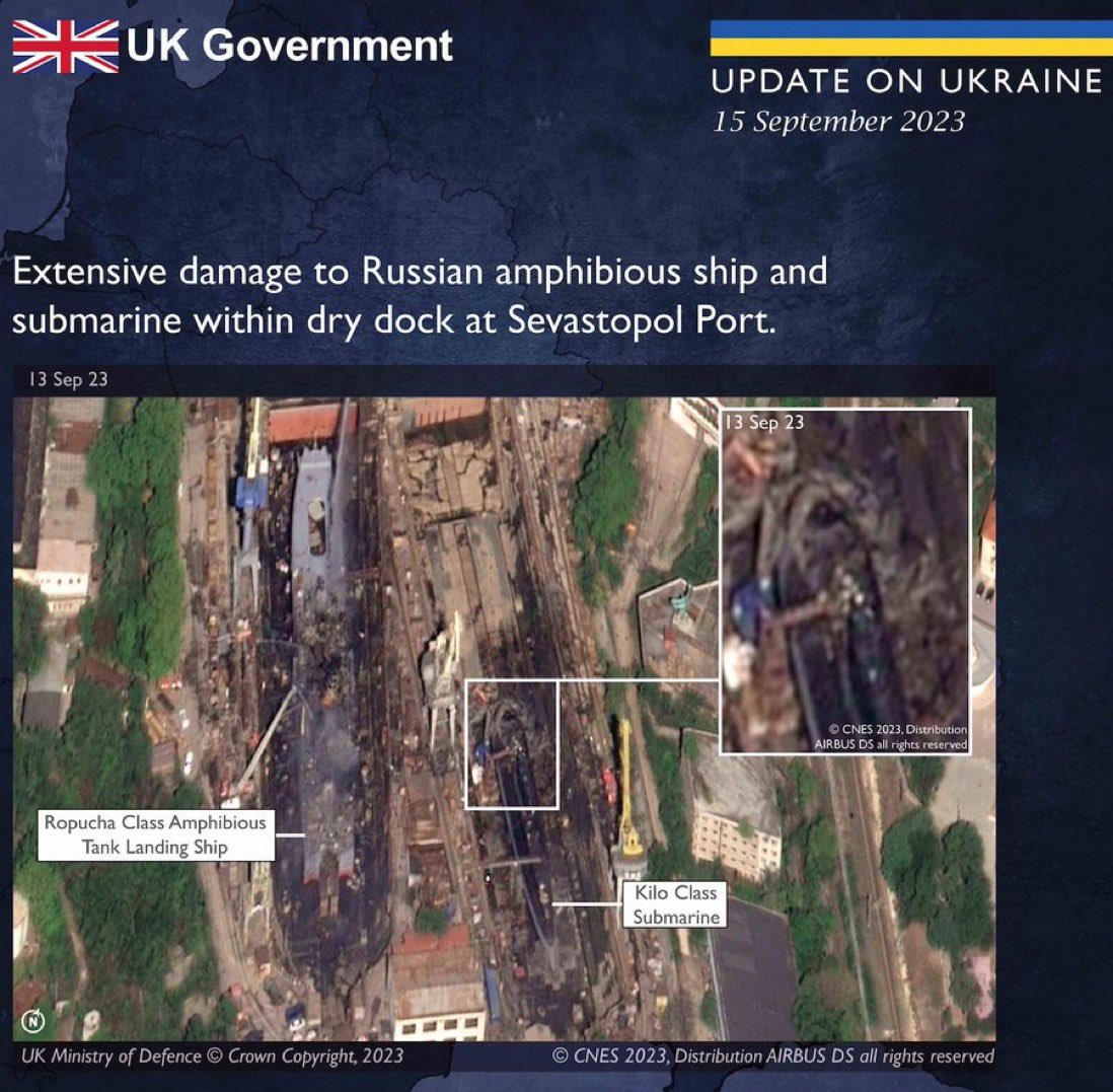 Пошкодження російських кораблів після атаки 13 вересня 2023 року, зображення - Міноборони Великої Британії
