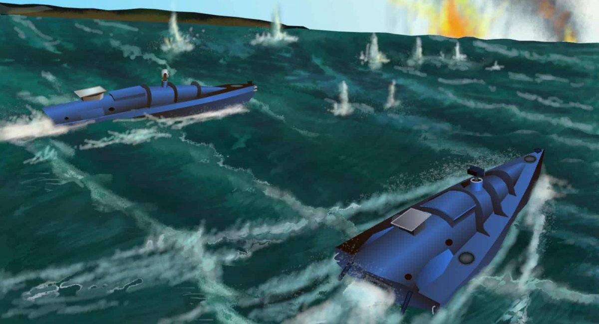 Українські "катери-камікадзе" йдуть в атаку на рашистські кораблі, ілюстративна графіка від Naval News