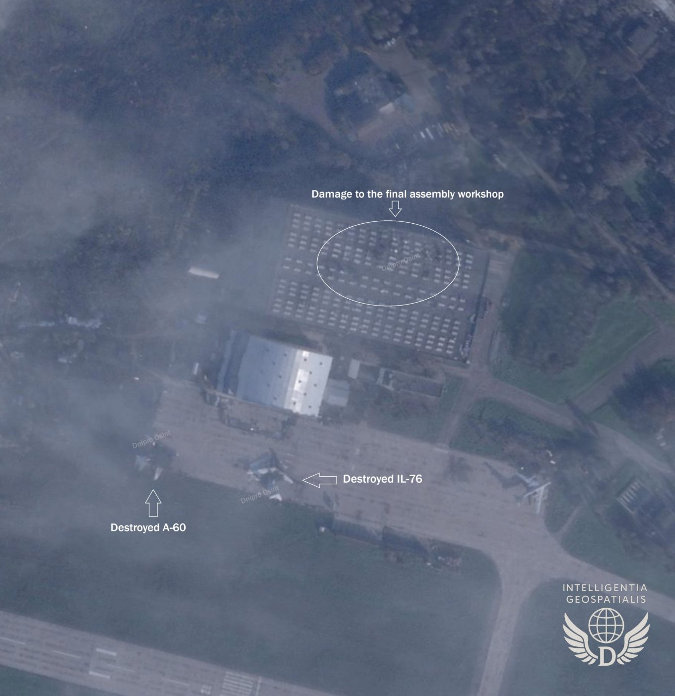 "ТАНТК им. Бериева" після атаки у ніч на 25 листопада 2025 року (джерело: OSINT-спільнота "Гарбуз")