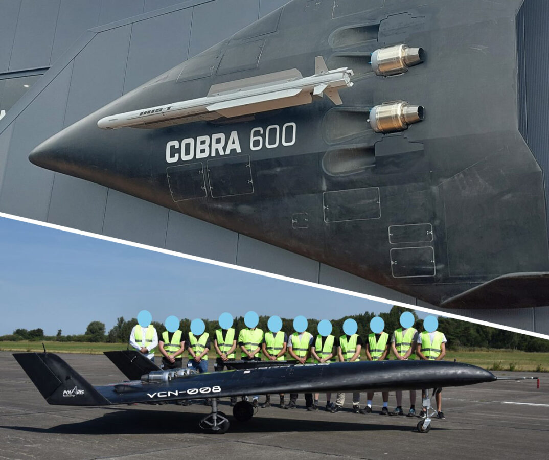 Cobra 600 на виставці та під час першого польоту, колаж наводить Hartpunkt