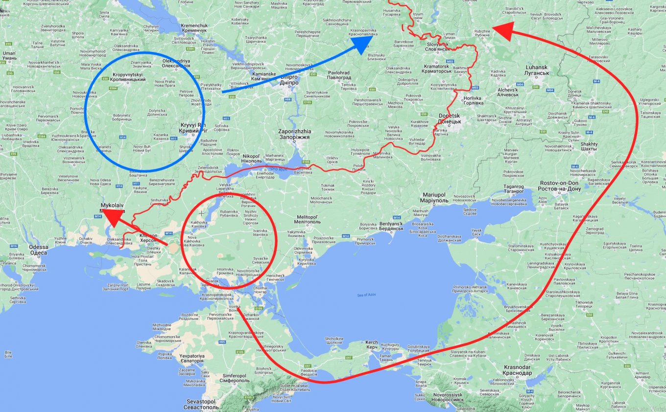Мапа від Def Mon, яка демонструє ситуацію, коли українські війська вирішать повернутися на схід України