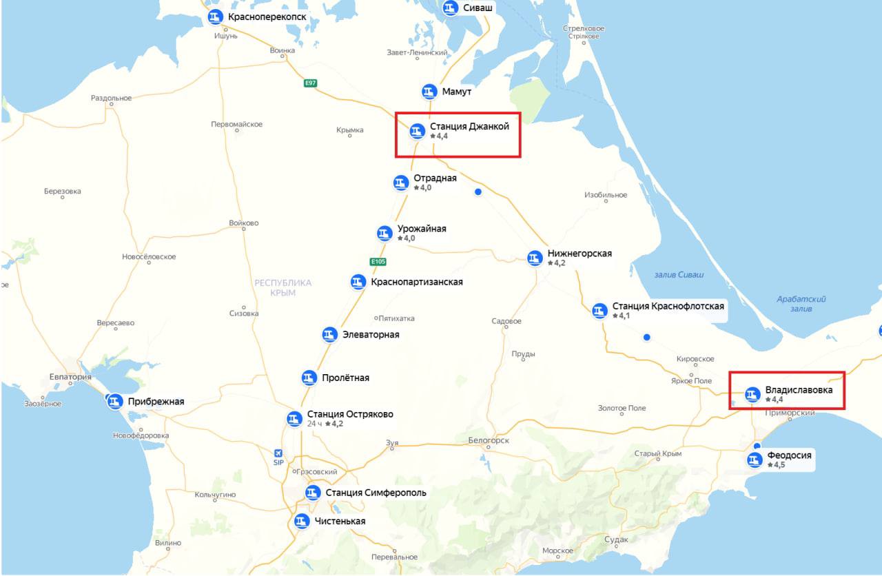 Карта залізниць тимчасово окупованого Криму, ілюстративне зображення з відкритих джерел