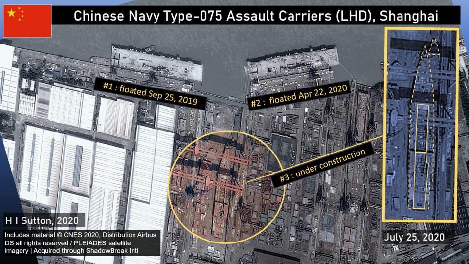 Універсальні десантні кораблі типу 075 Китай супутник знімок