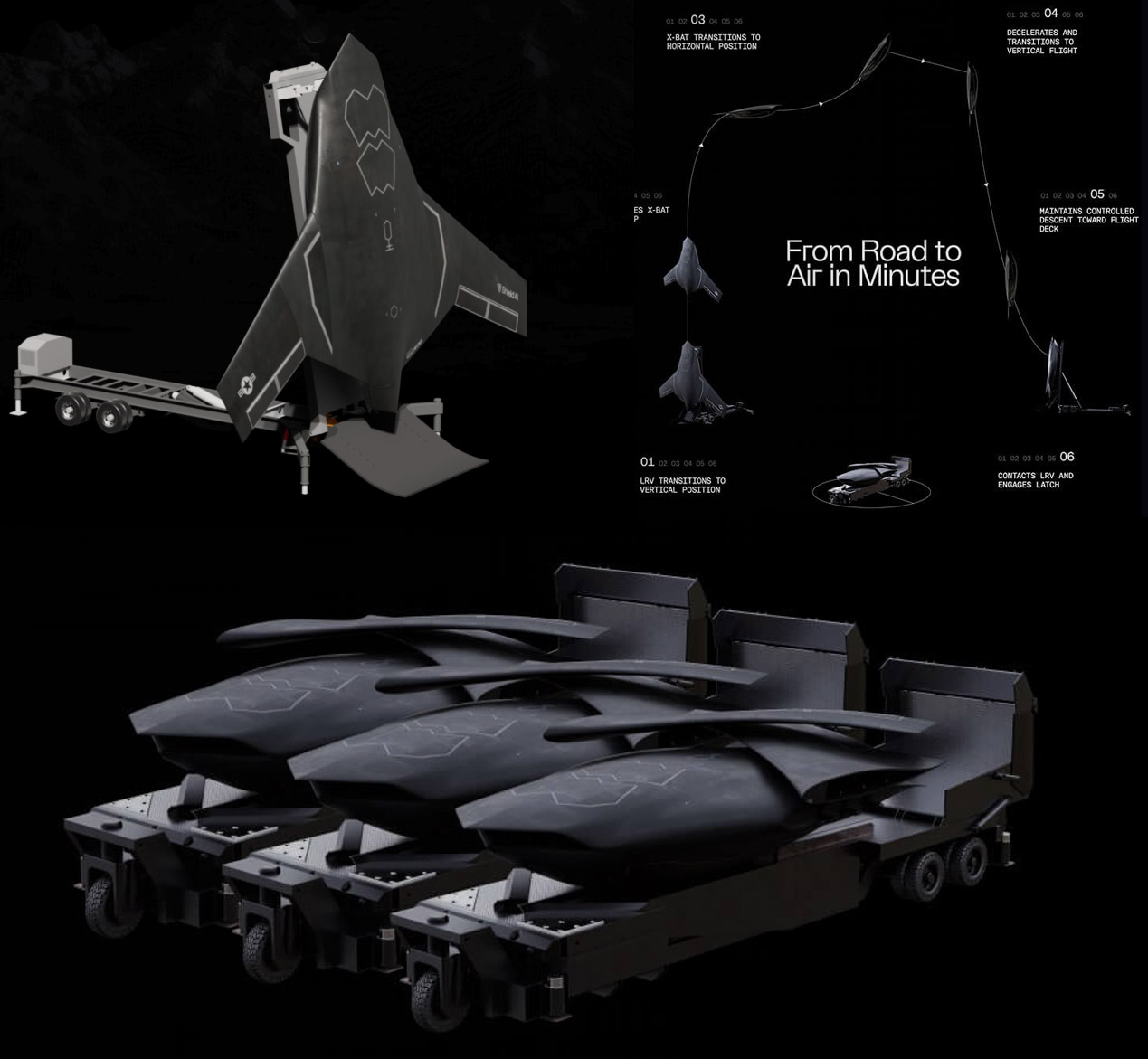 Причеп з дроном-винищувачем X-Bat та процес запуску і посадки