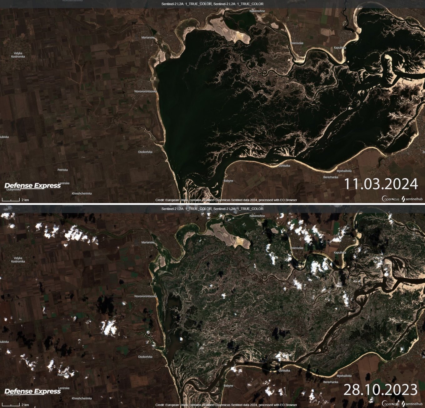 Зміни рівня води Великий Луг Каховське водосховище жовтень - вересень