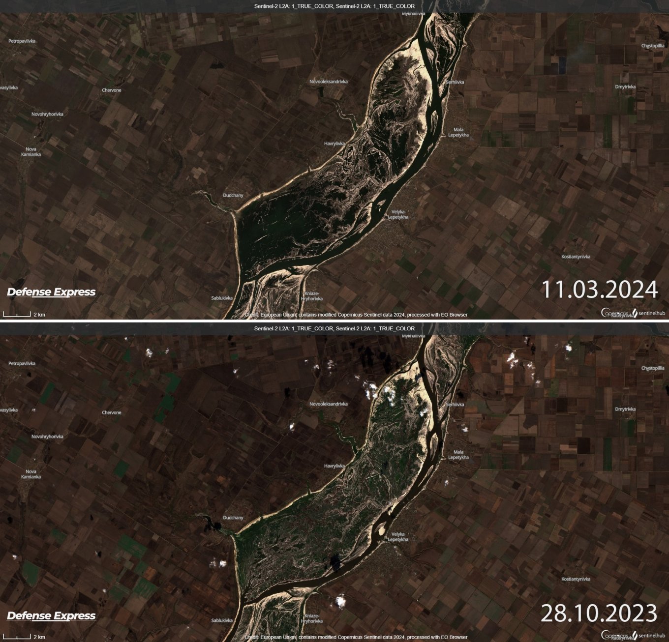 Зміни рівня води Великий Луг Каховське водосховище жовтень - вересень