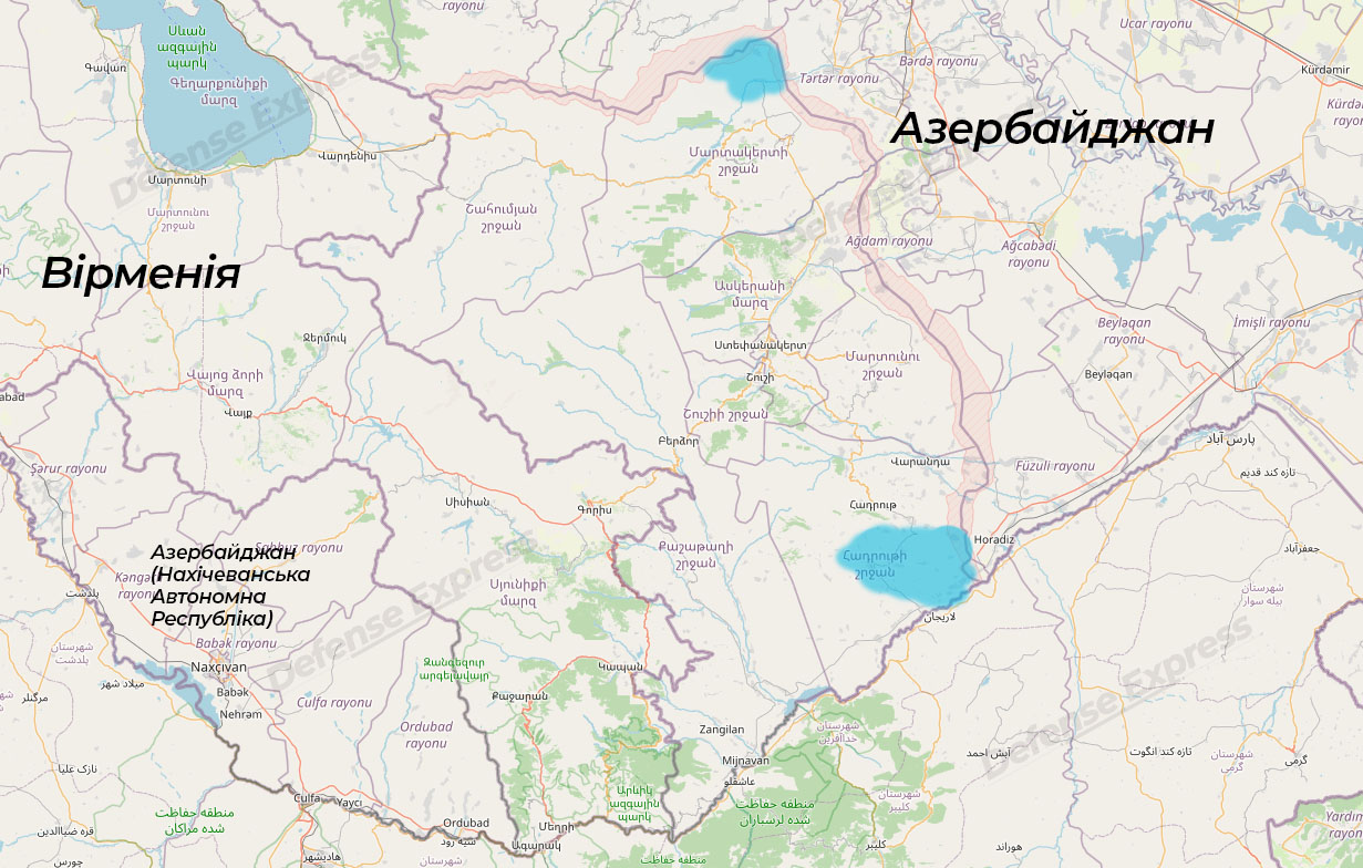 Мапа боїв за Нагірний Карабах