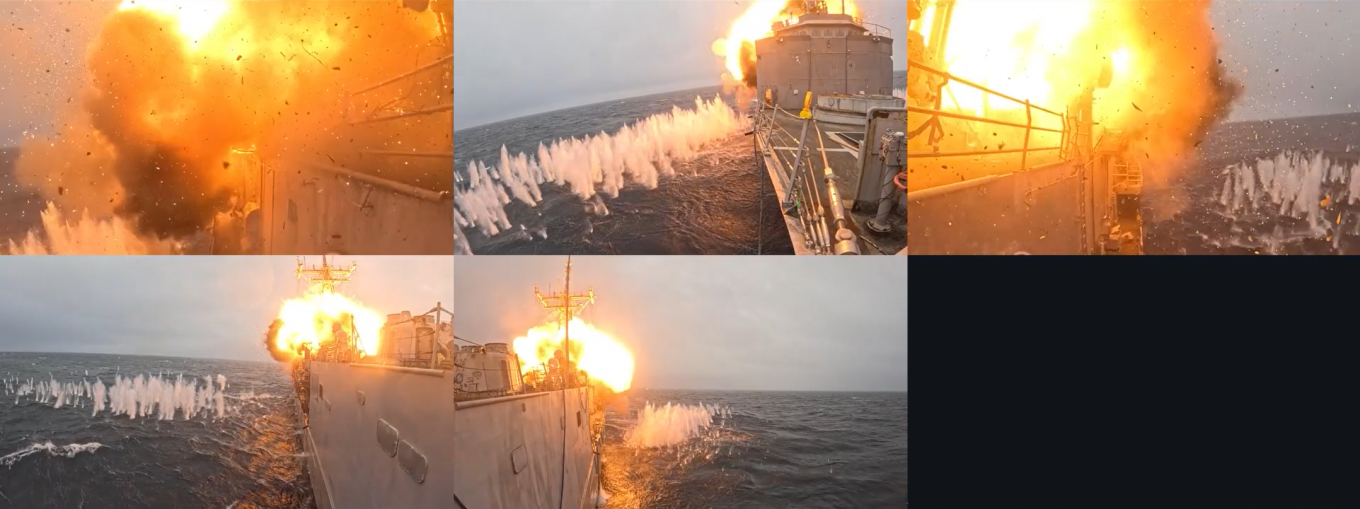 Момент влучання ракети по ракетному фрегату USS Klakring (FFG 42) з різних ракурсів. Кадр з відео