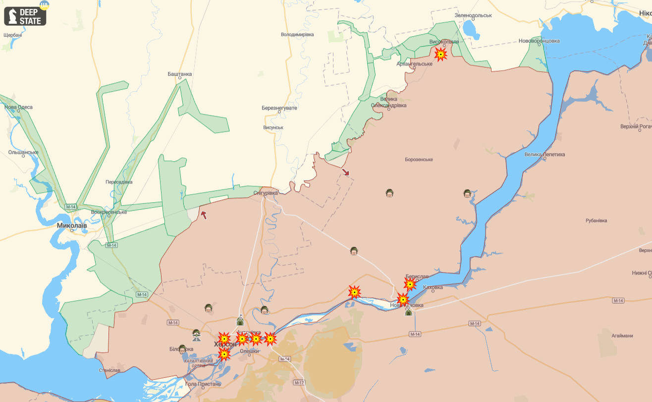Удари по тилових об'єктах армії РФ (накладено на мапу оперативної ситуації DeepState, позиції ЗСУ не оновлені, стан на 28 серпня)