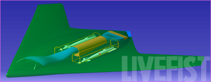 Розташування відсіків корисного навантаження, двигуна та повітрязабірників на проєкті безпілотника Ghatak. Фото - Live Fist