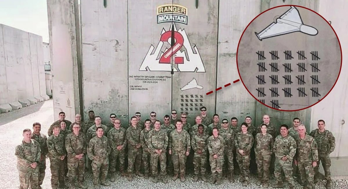 Стіни бази 2-ї бригади 10-ї гірської дивізії армії США під час розгортання в Іраку з позначками збитих дронів, цмовріно "Шахедів". Фото - командний сержант-майор Крістофер Дональдсон/Task & Purpose