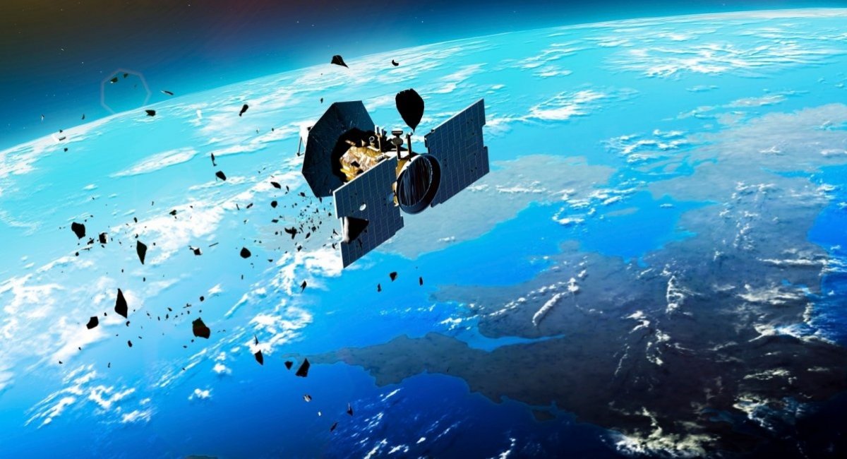 Ілюстративне зображення супутнику та уламків