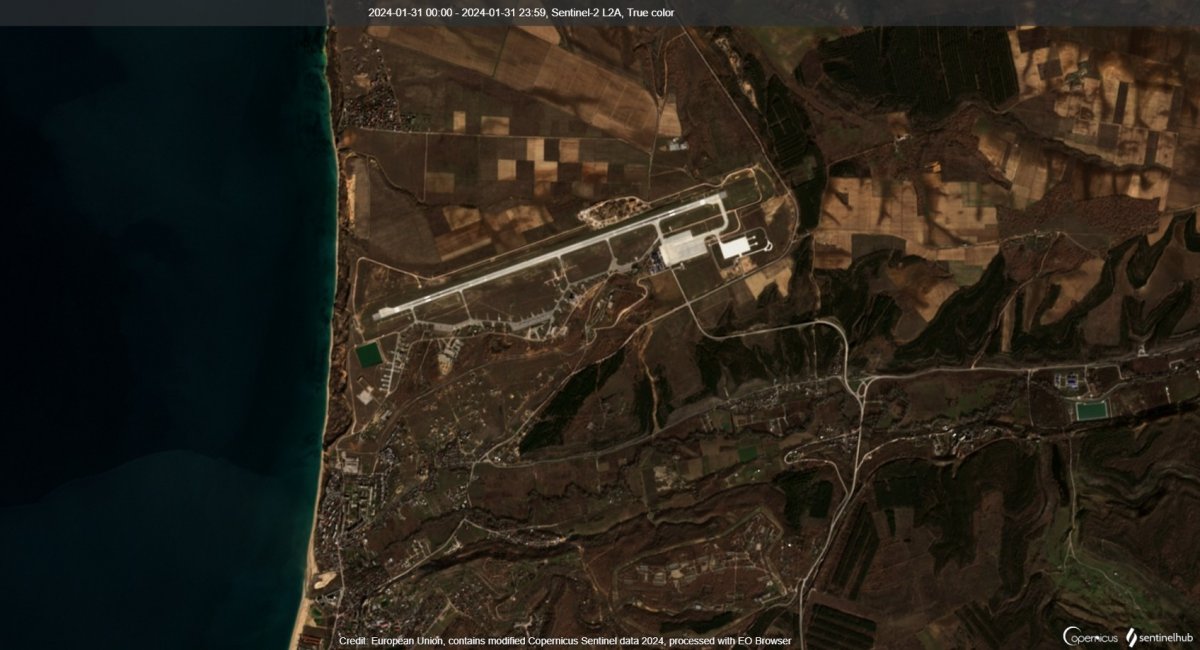 Супутниковий знімок аеродрому Бельбек 31 січня 2023 року (Sentinel)