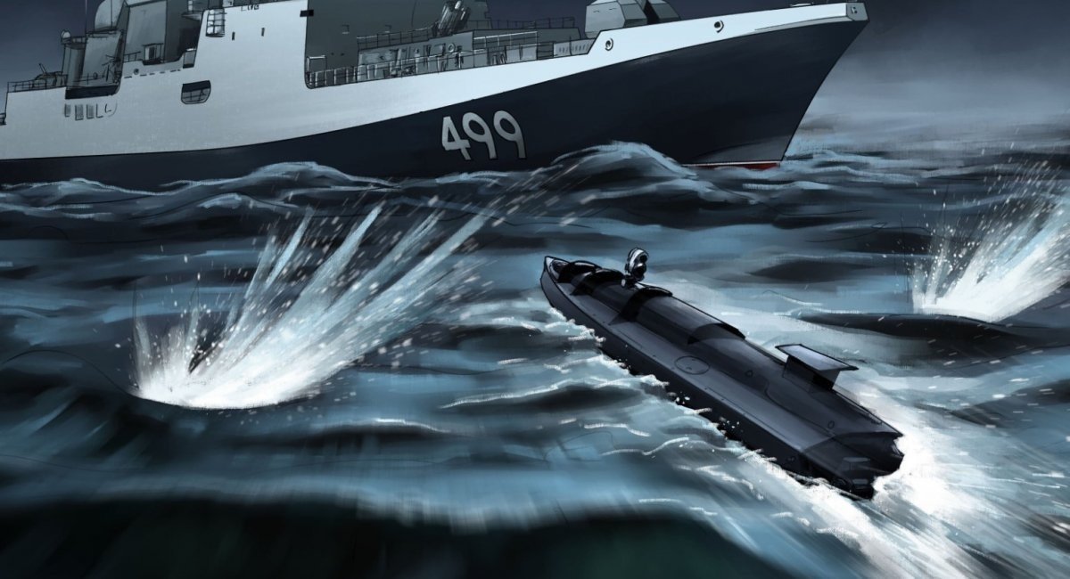Морський "дрон-камікадзе" Сил оборони України 29 жовтня 2022 року йде в атаку на рашистський фрегат "Адмирал Макаров", ілюстративне зображення з відкритих джерел