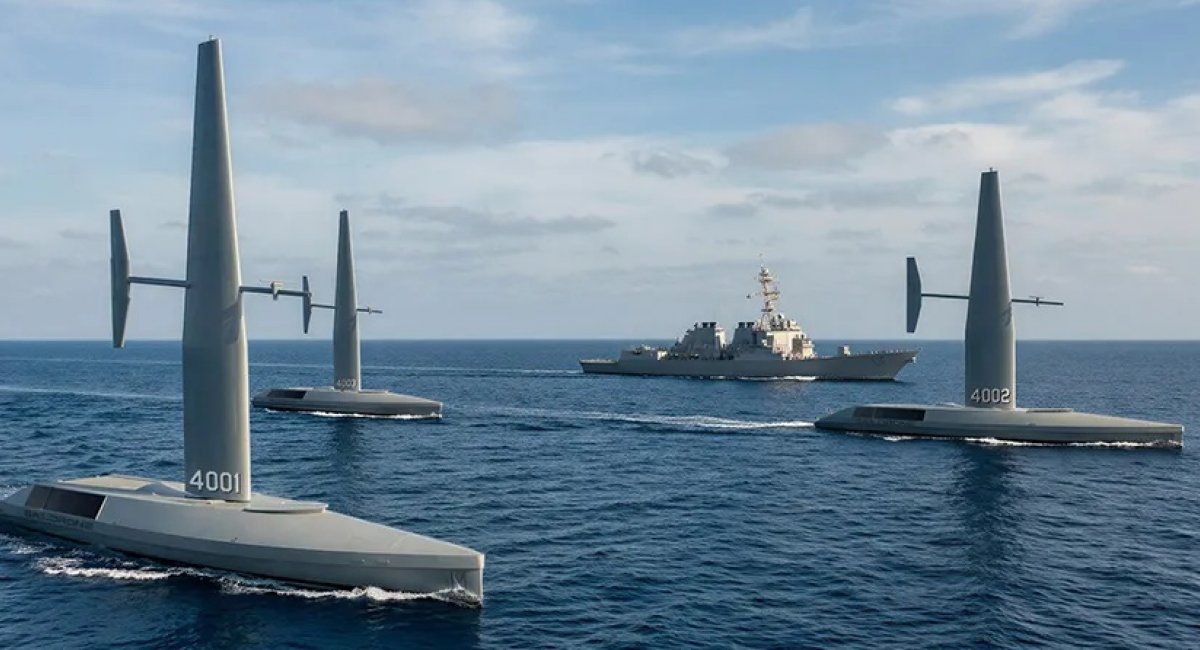 Рендер Spectre Silent Endurance та Spectre Stealth Strike порівняно з есмінцем. Фото - Saildrone