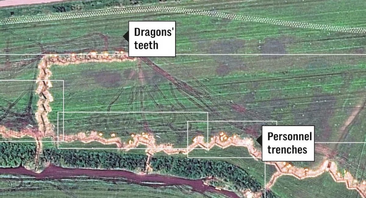 Система укріплень окупантів, зображення наводить The Telegraph з посиланням на Maxar Technologies