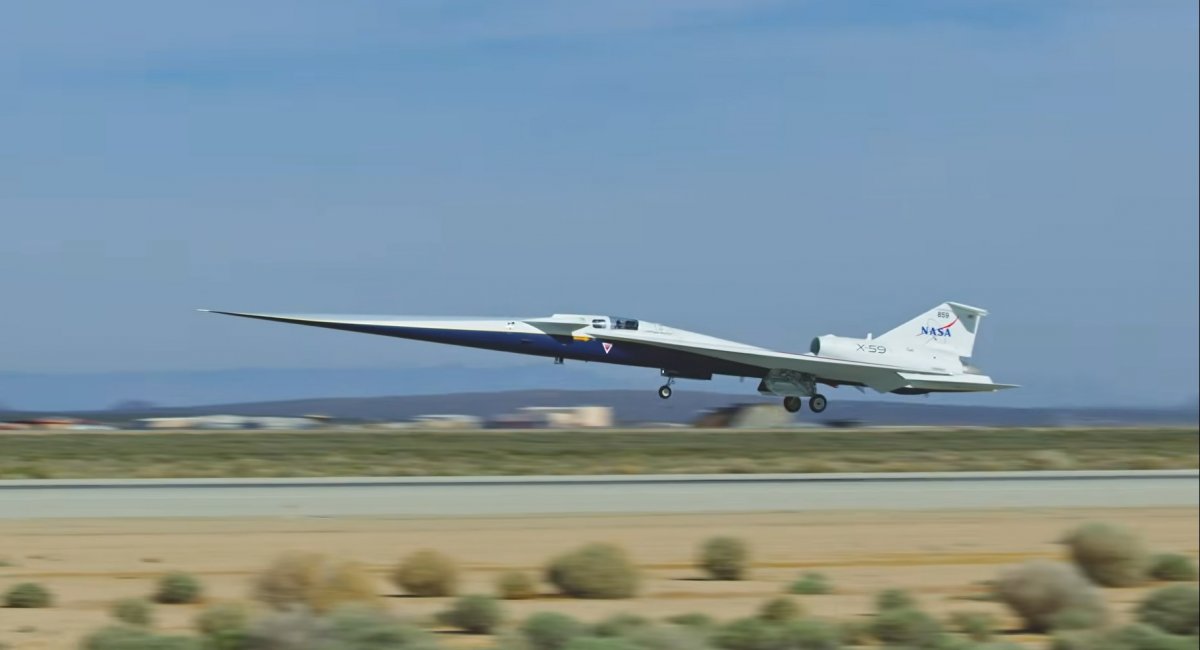 Зліт літака X-59 під час випробувань. Кадр з відео